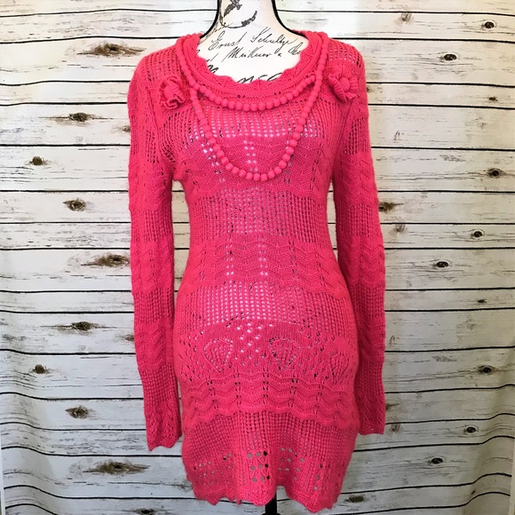 Goelia Dresses Pink Crochet Knit Sweater Dress Poshmark